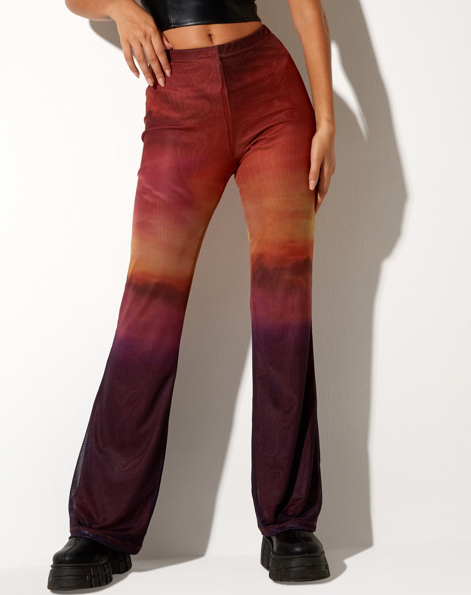 High Waisted Orange and Red Flared Trouser | Herly – motelrocks-com-us