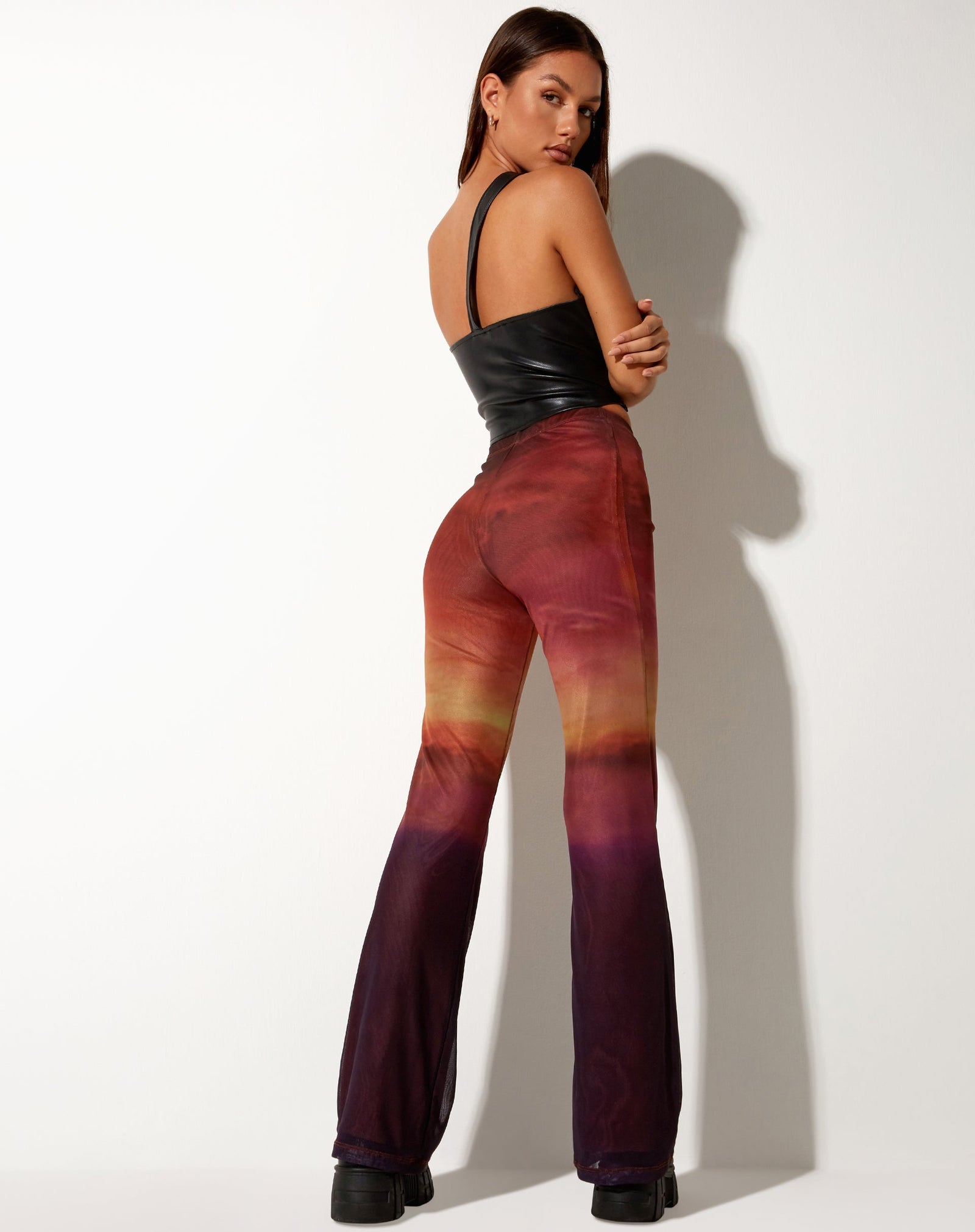 High Waisted Orange and Red Flared Trouser | Herly – motelrocks-com-us