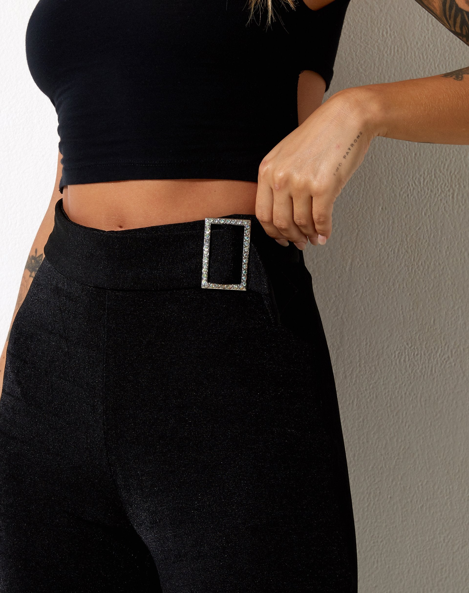 Image of Hermima Trouser in Crepe Black Hotfix Diamante