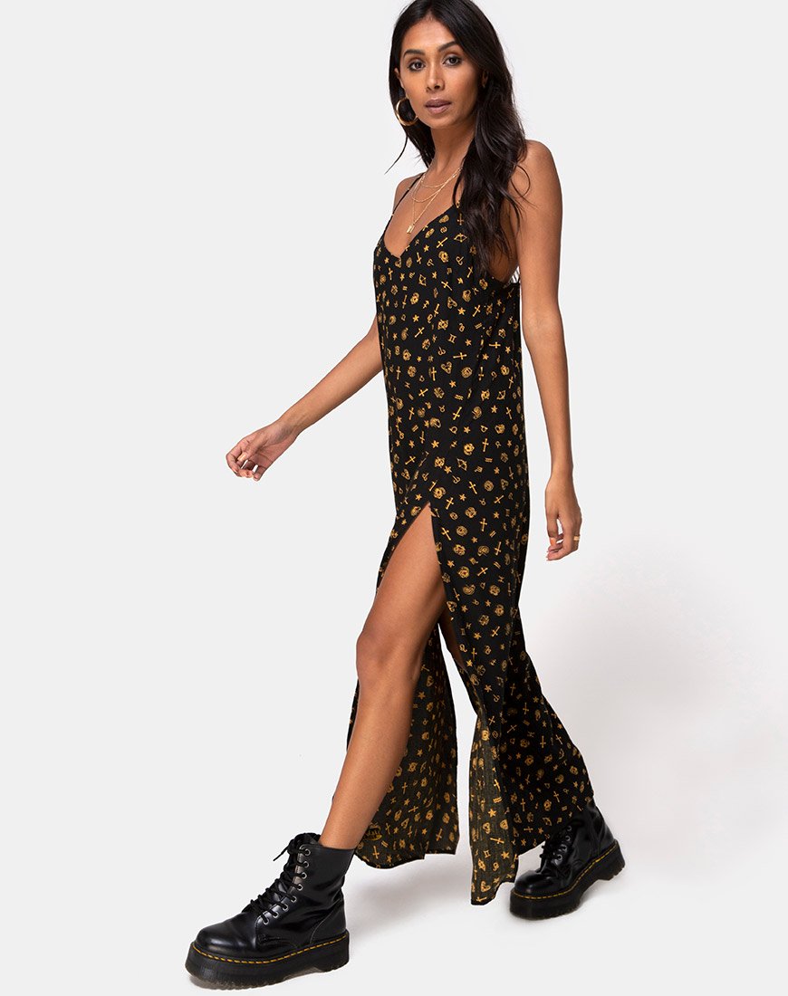 Black Gold Zodiac Maxi Dress | Hermina – motelrocks-com-us