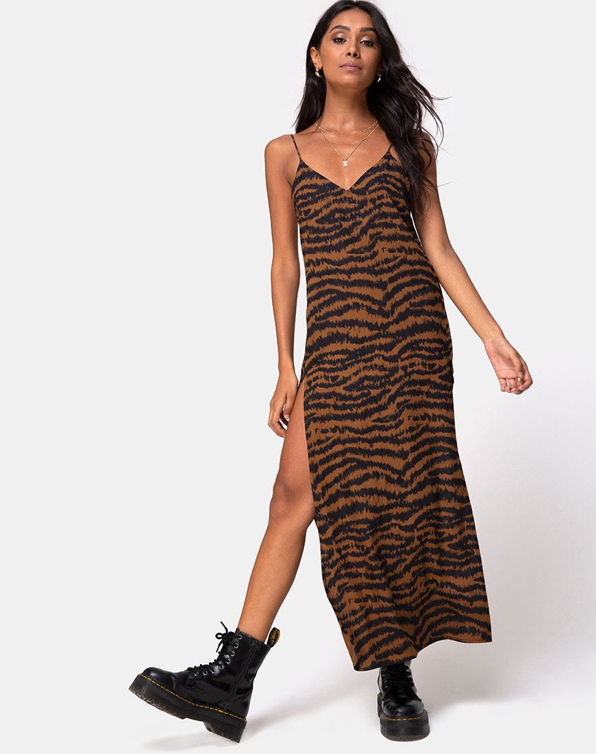 Image of Hime Maxi Dress in Animal Drip Brown