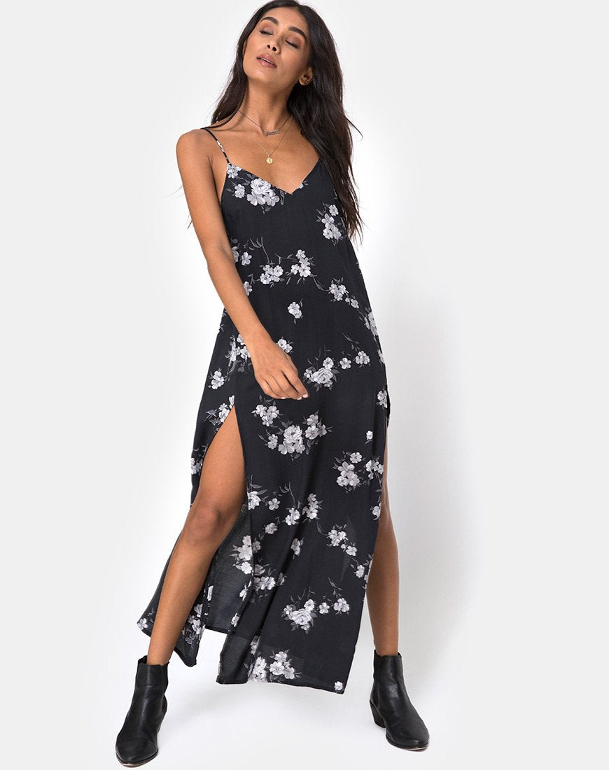 Image of Hime Maxi Dress in Mono Flower Black