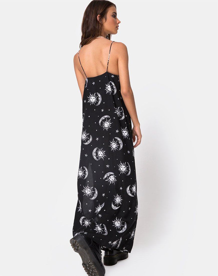Batis Maxi Dress in Sun Moon Stars BW motelrocks-com-us Batis Maxi Dress in Sun Moon Stars BW motelrocks-com-us