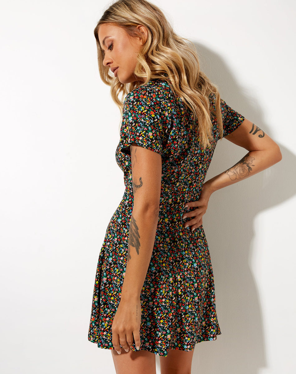 Multi Coloured Floral Print Button Up Mini Dress | Holma – motelrocks ...