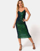 Image of Humia Midi Dress in Drape Net Sequin Iridescent Green