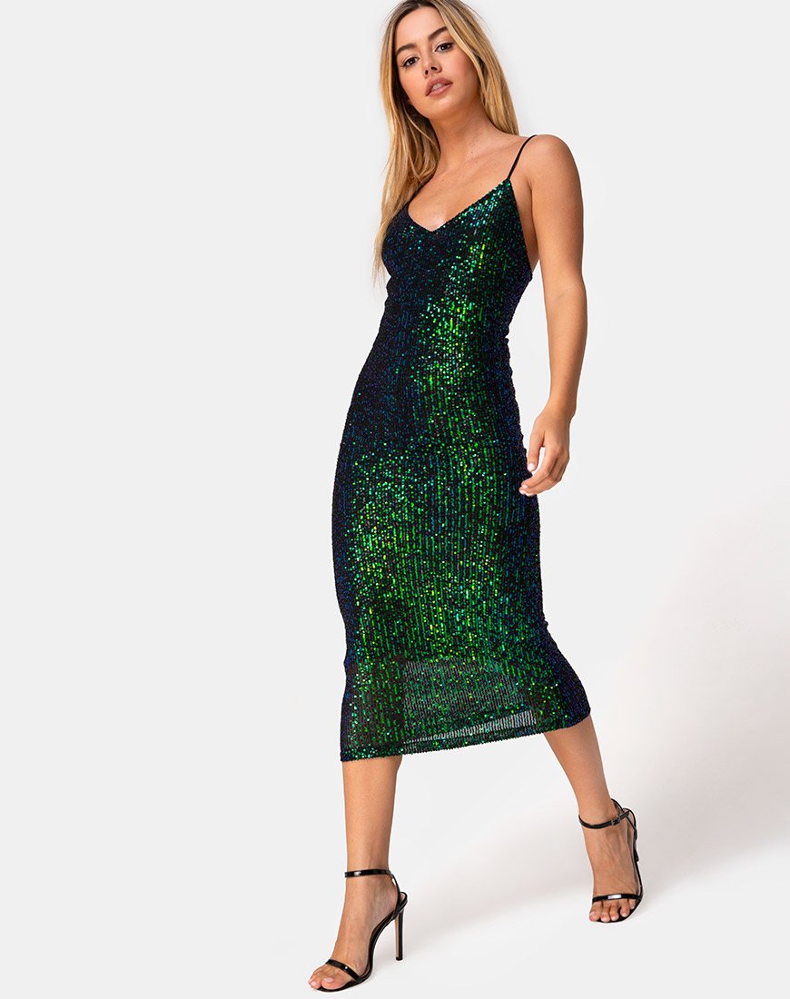 Sequin Green Midi Party Dress | Humia – motelrocks-com-us