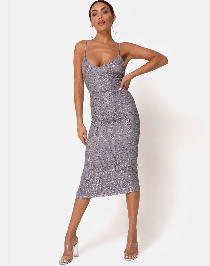 Image of Humia Dress in Drape Net Sequin Silver