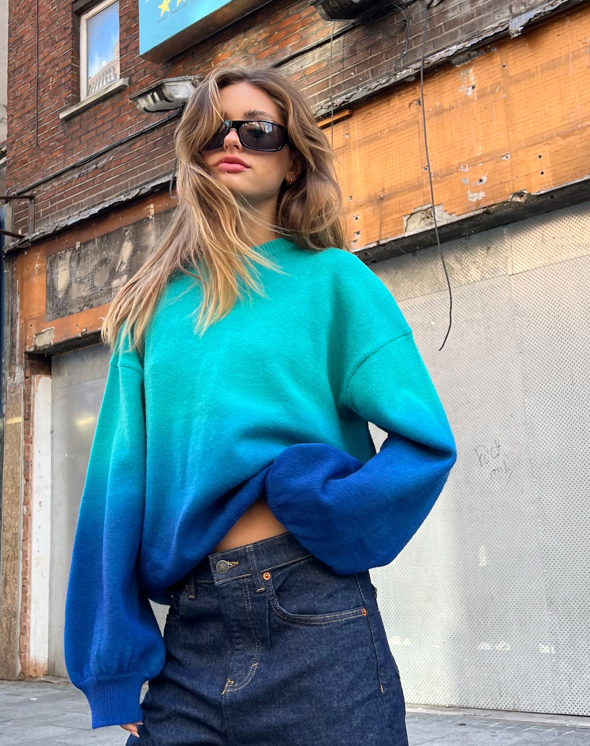 Blue and Green Crewneck Knitted Jumper | Akari – motelrocks-com-us