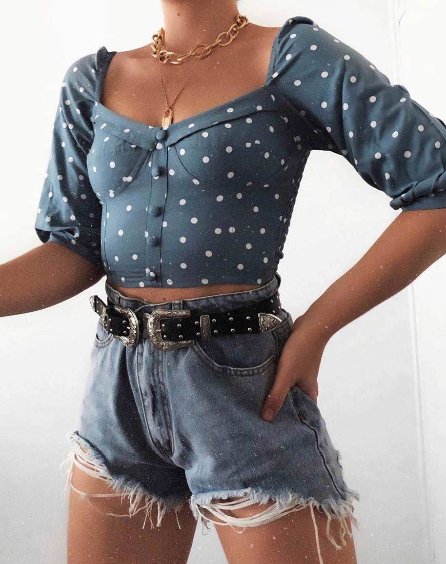 Flory Crop Top in Skater Polka Blue