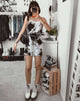 Image of Sagha Slip Dress in Mono Tie Dye Black and White