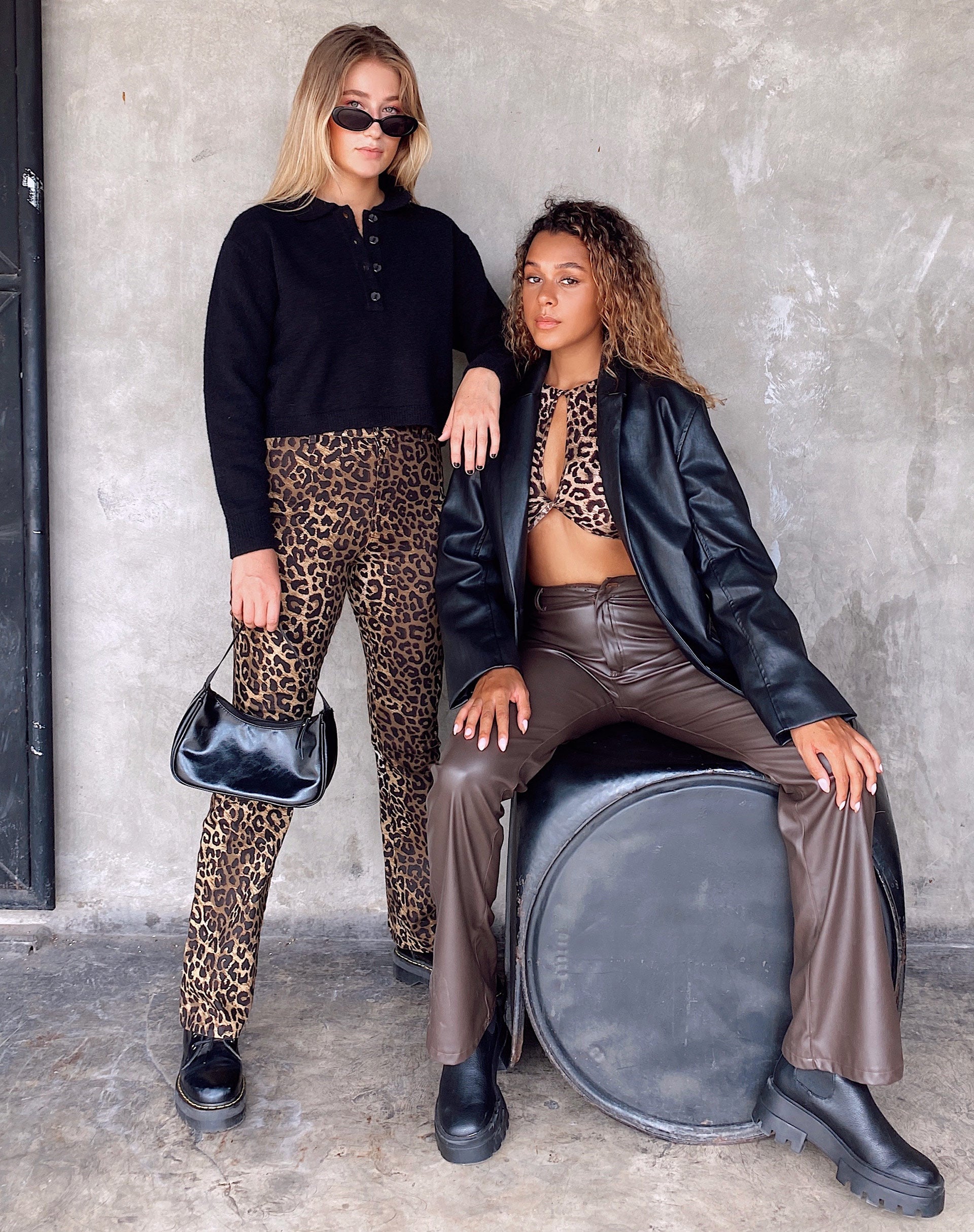 Brown Leopard Print High Waisted Flared Trousers | Zoven