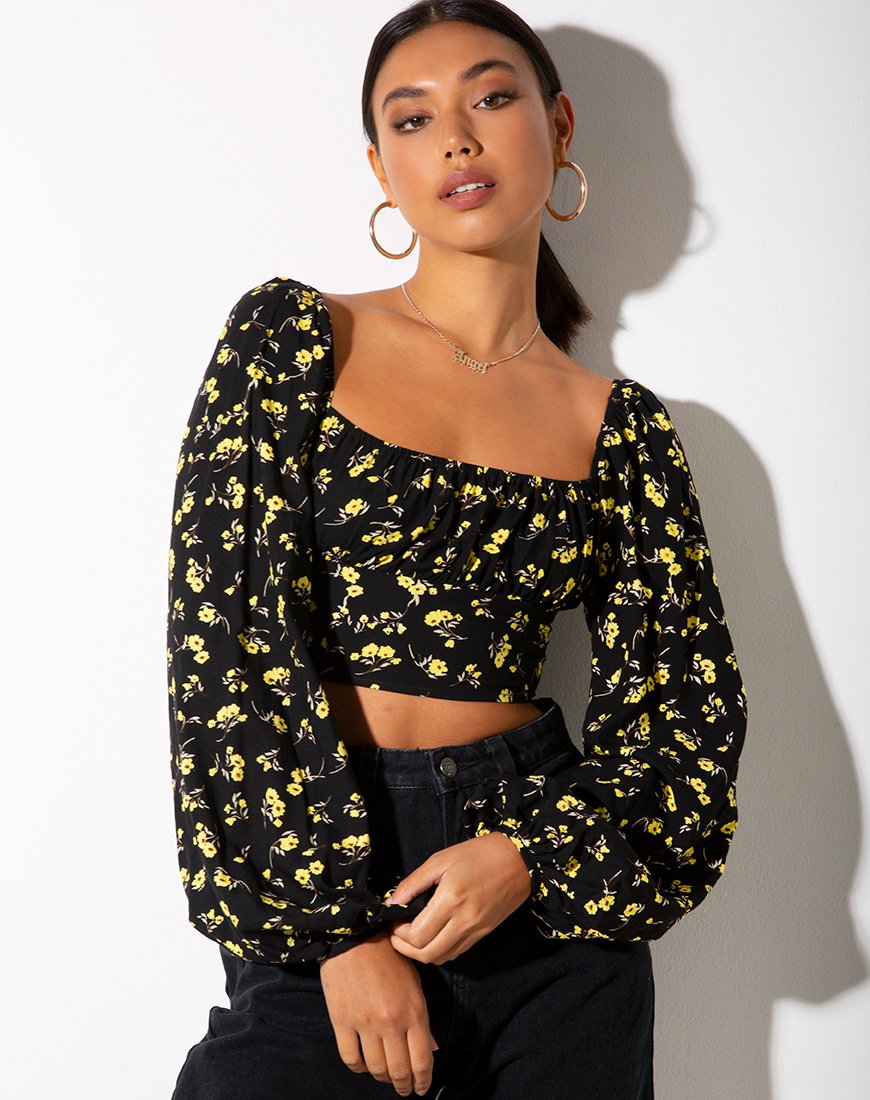 Image of Irene Top in Buttercup Yellow and Black