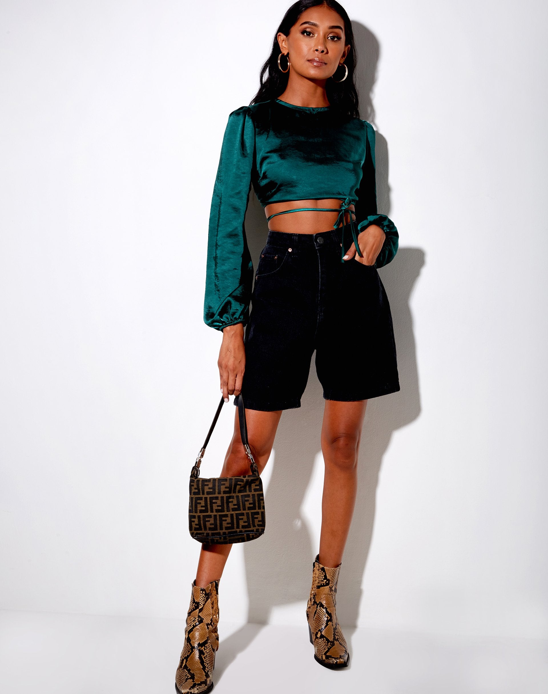 Image of Irisia Crop Top in Satin Forest Green