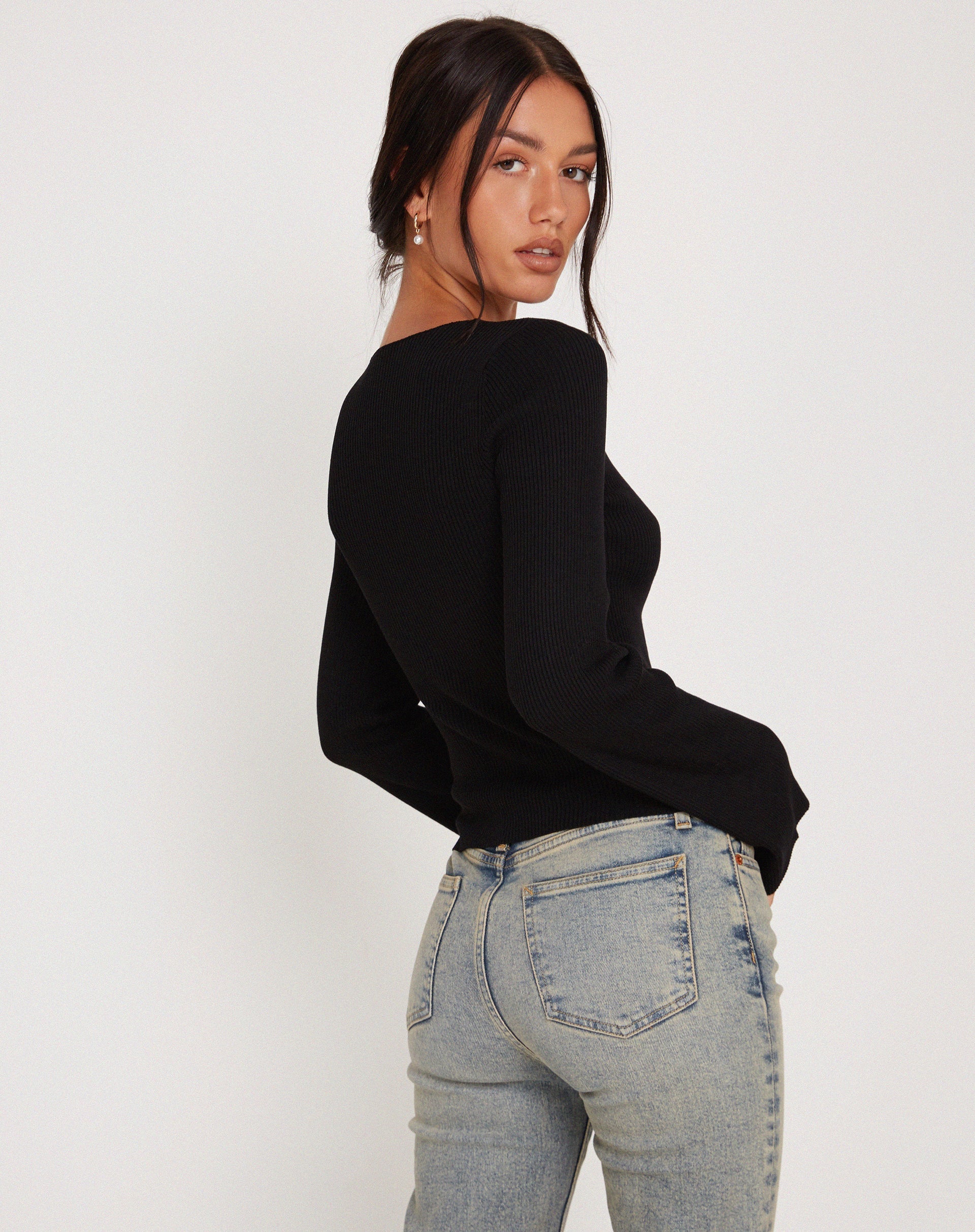 Image of Issey Long Sleeve Lace up Top in Black