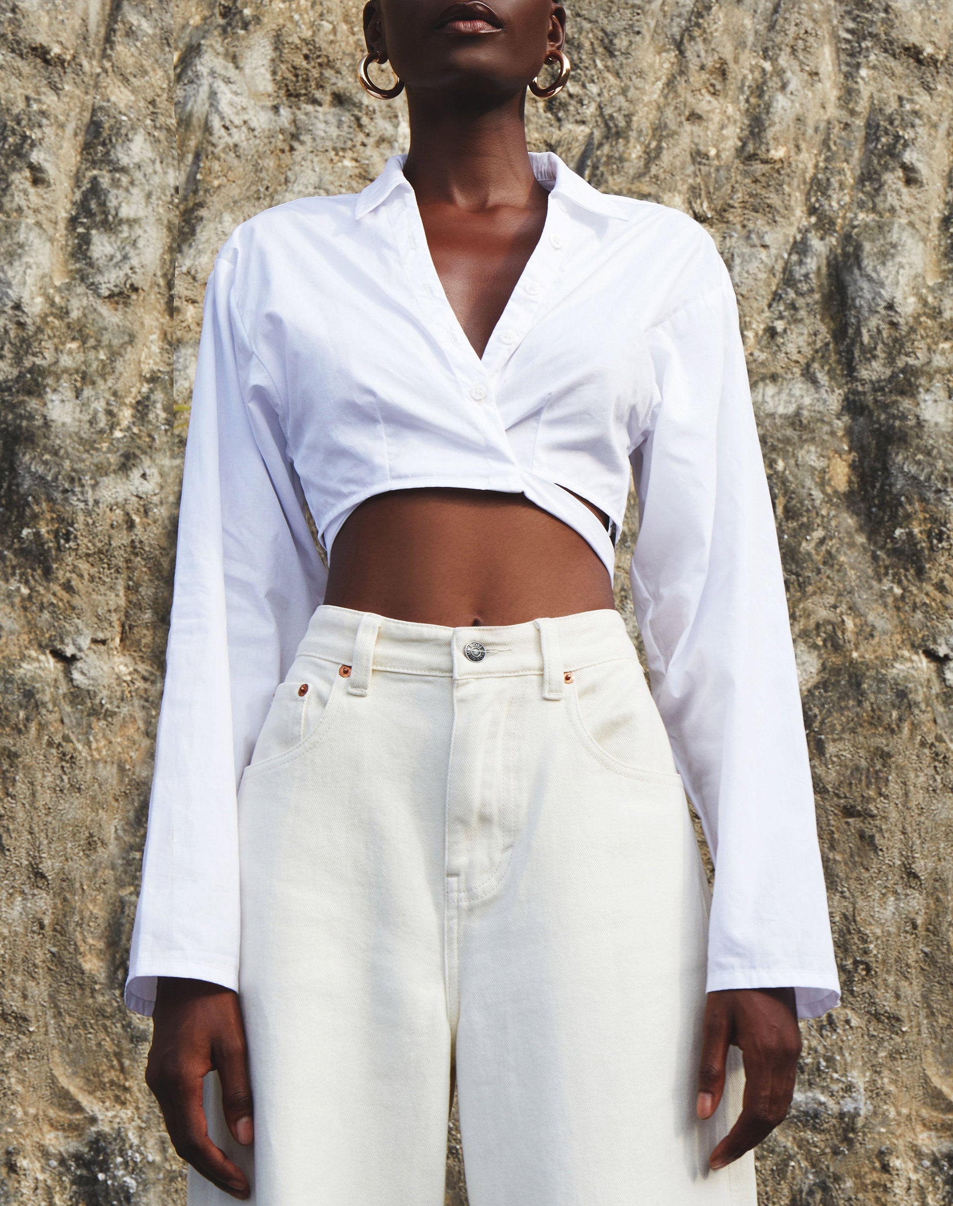 crop top dress shirt Cropped White Tie Around Shirt