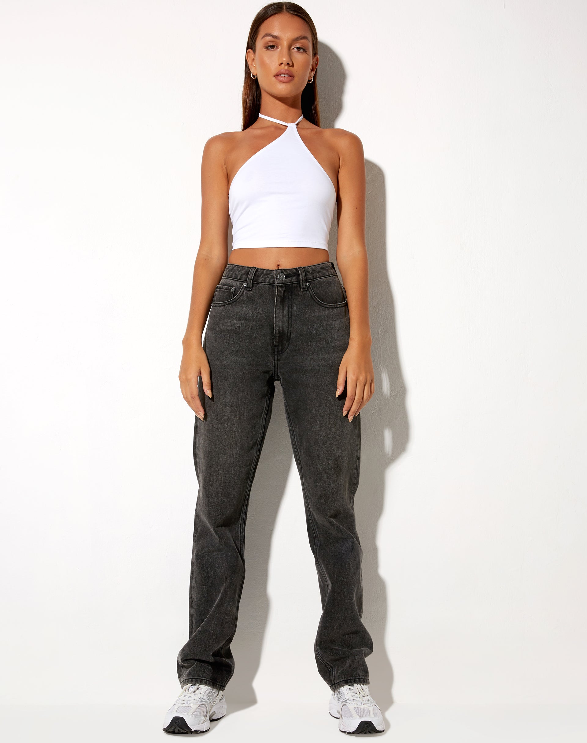 High Waisted Straight Leg Black Wash Denim Jeans Jess