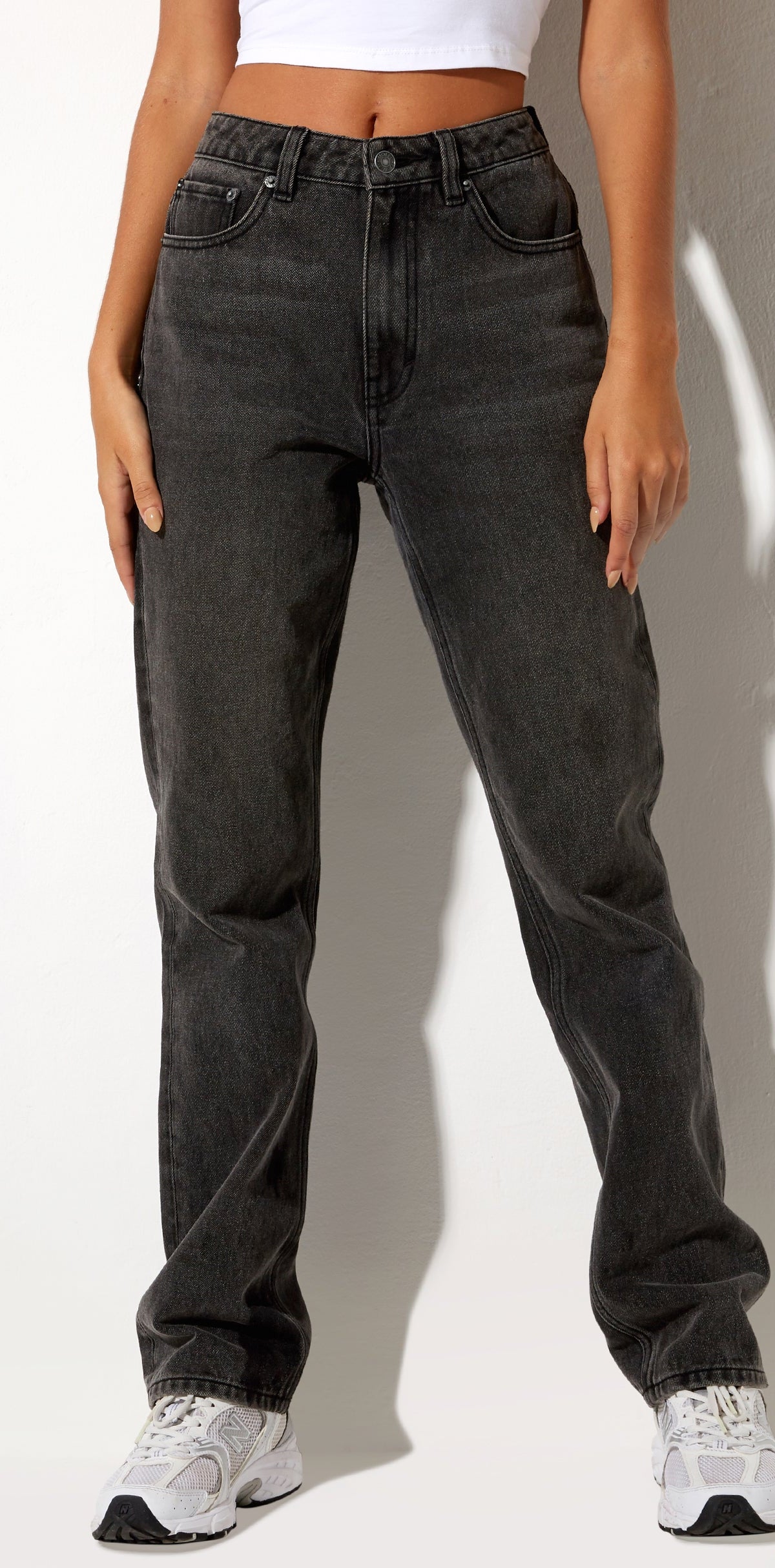 High Waisted Straight Leg Black Wash Denim Jeans Jess