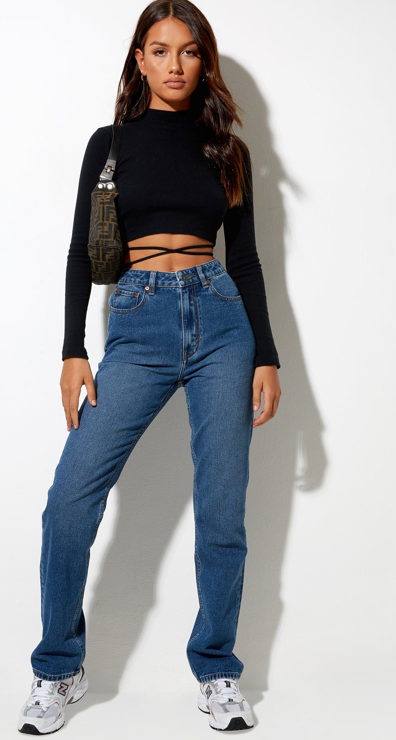 High Waisted Straight Leg Mid Wash Denim Jeans Jess