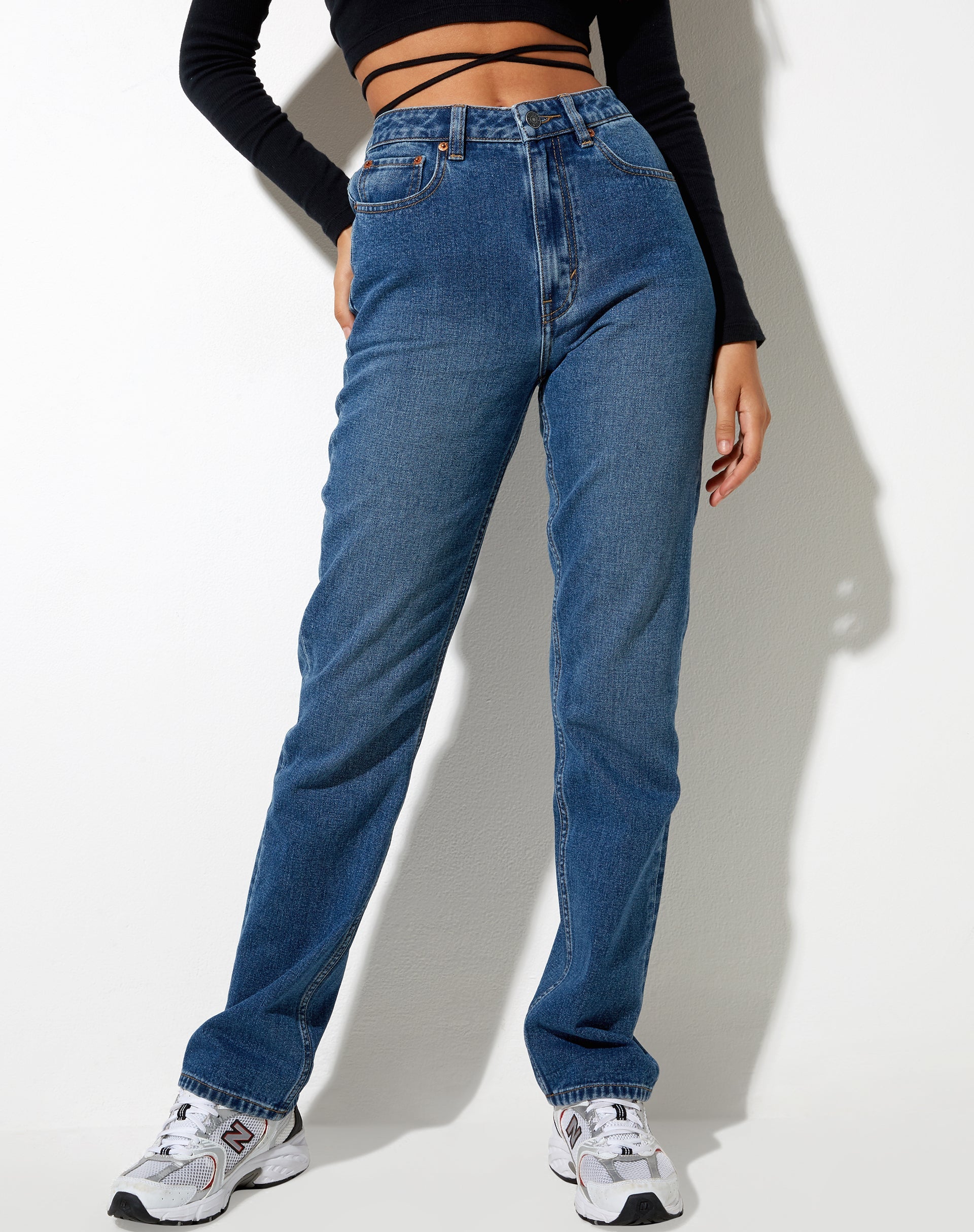 ◯稀少洋書●JUST REMIX JEANS BLUE● High Waisted Straight Leg Mid Wash Denim Jeans | Jess – motelrocks