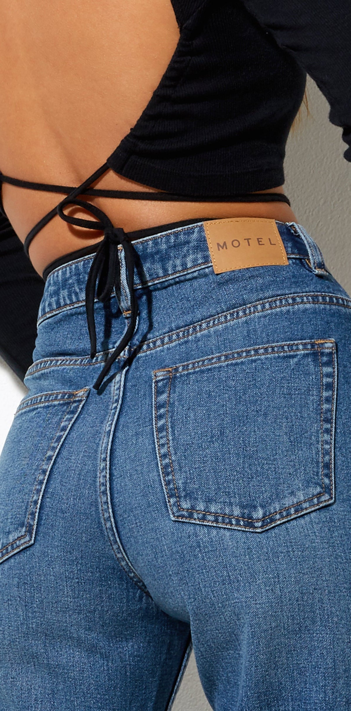 High Waisted Straight Leg Mid Wash Denim Jeans Jess