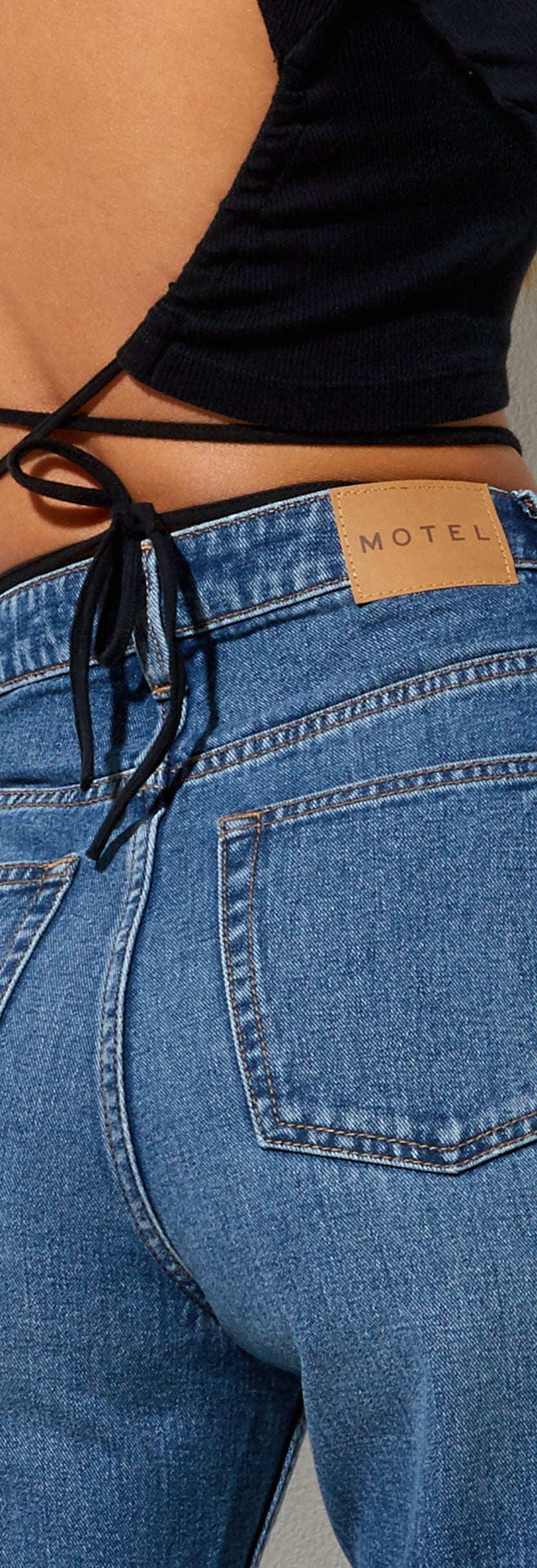 High Waisted Straight Leg Mid Wash Denim Jeans Jess