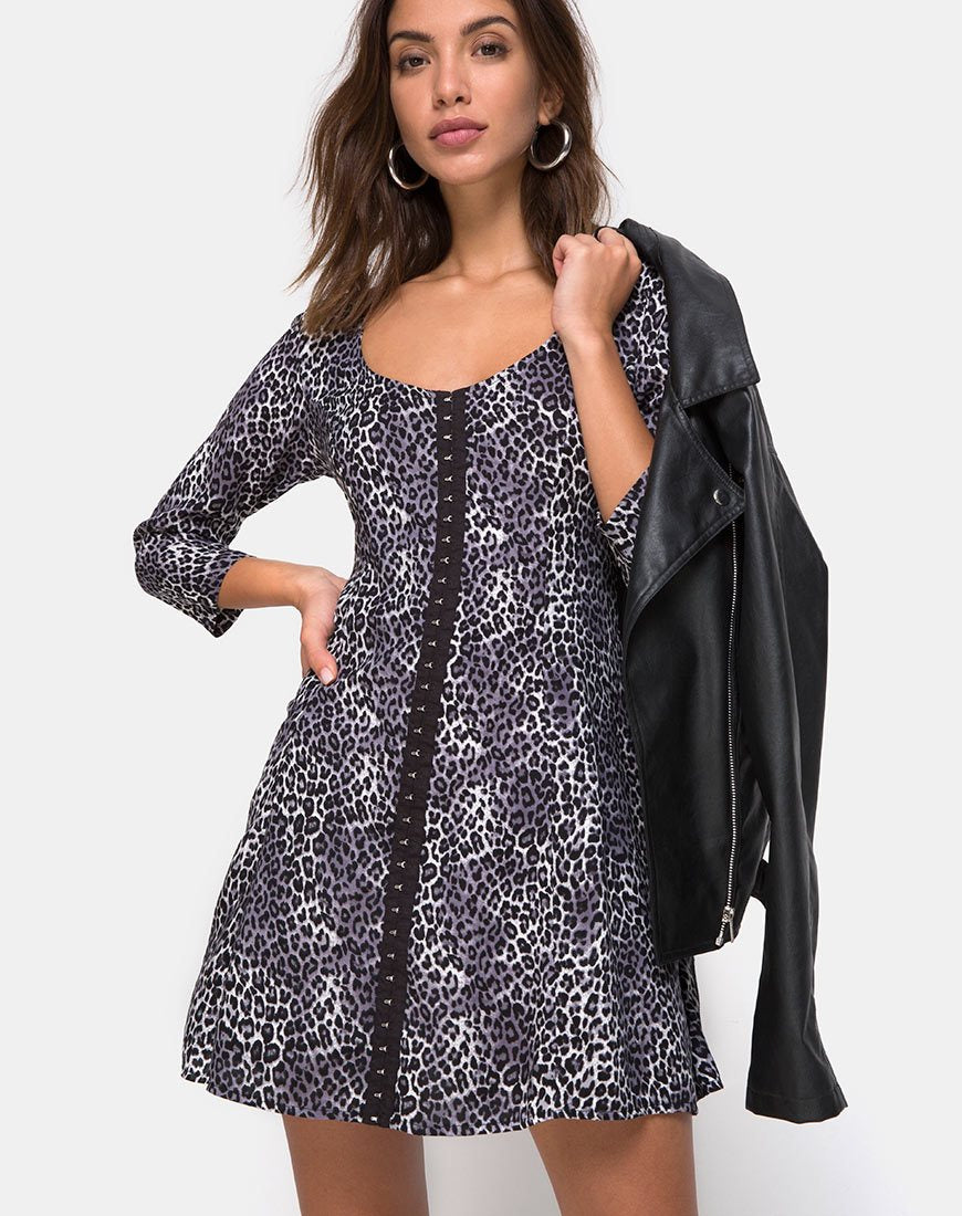 Image of Camisa Dress in Grey Rar Leopard