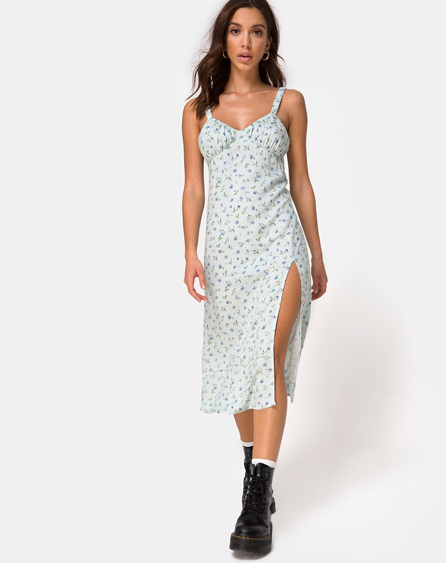 Green and White Floral Midi Dress | Jova – motelrocks-com-us