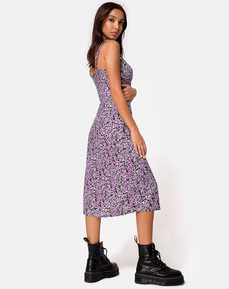 Lilac Purple Floral Midi Dress | Jova – motelrocks-com-us