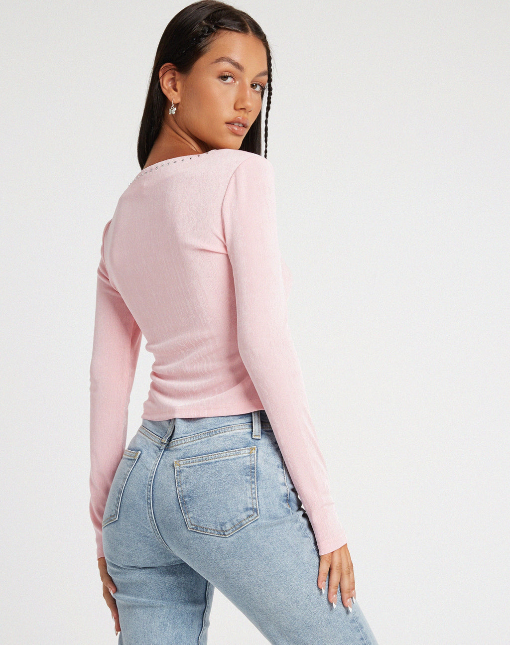 Kaigra Cardi in Baby Pink Silver Stud Hotfix