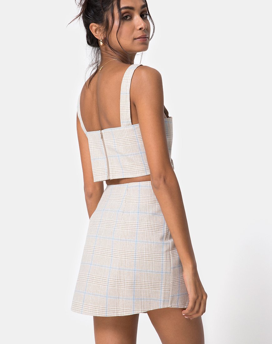 Wrap Over Skirt in Tonal Plaid Almond