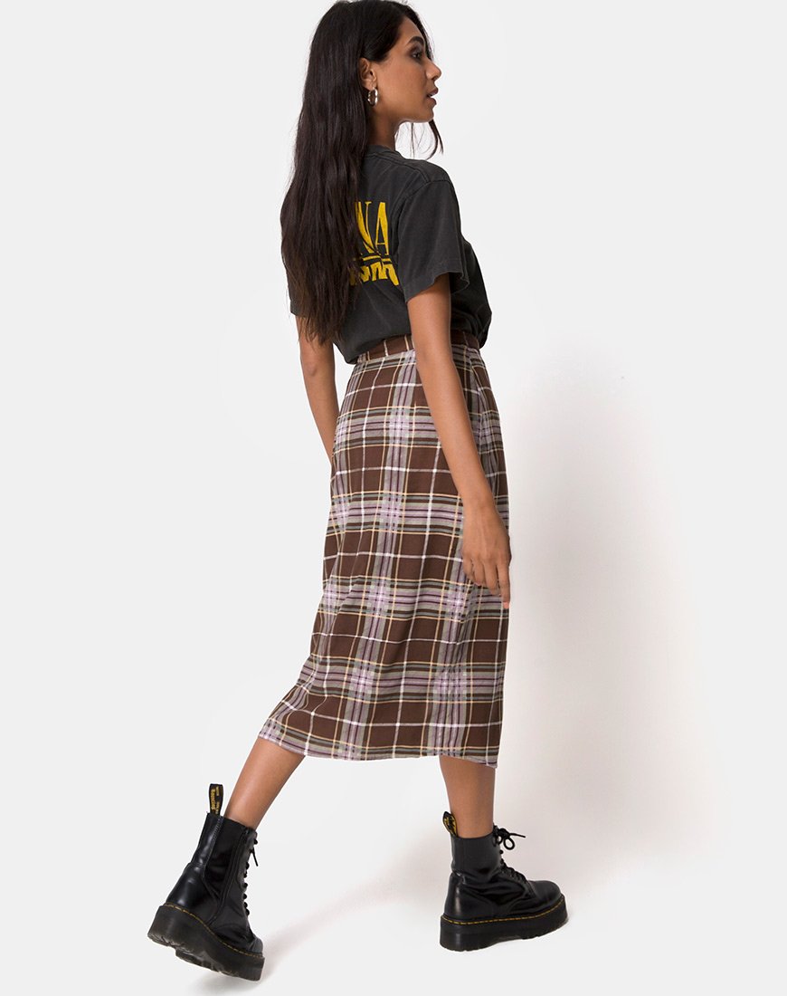 Brown plaid midi outlet skirt