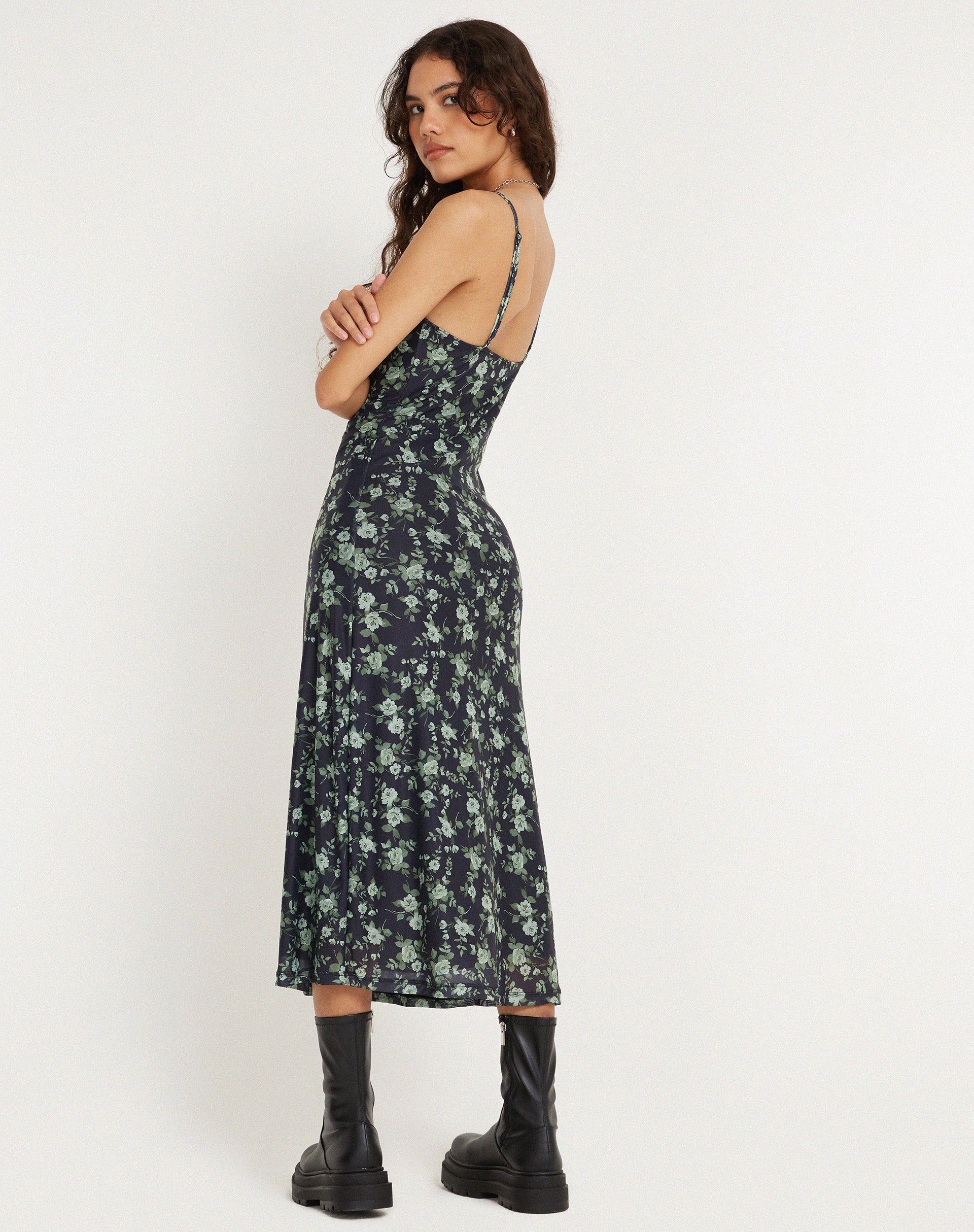 Green Floral Print Strappy Midi Dress | Kalana – motelrocks-com-us