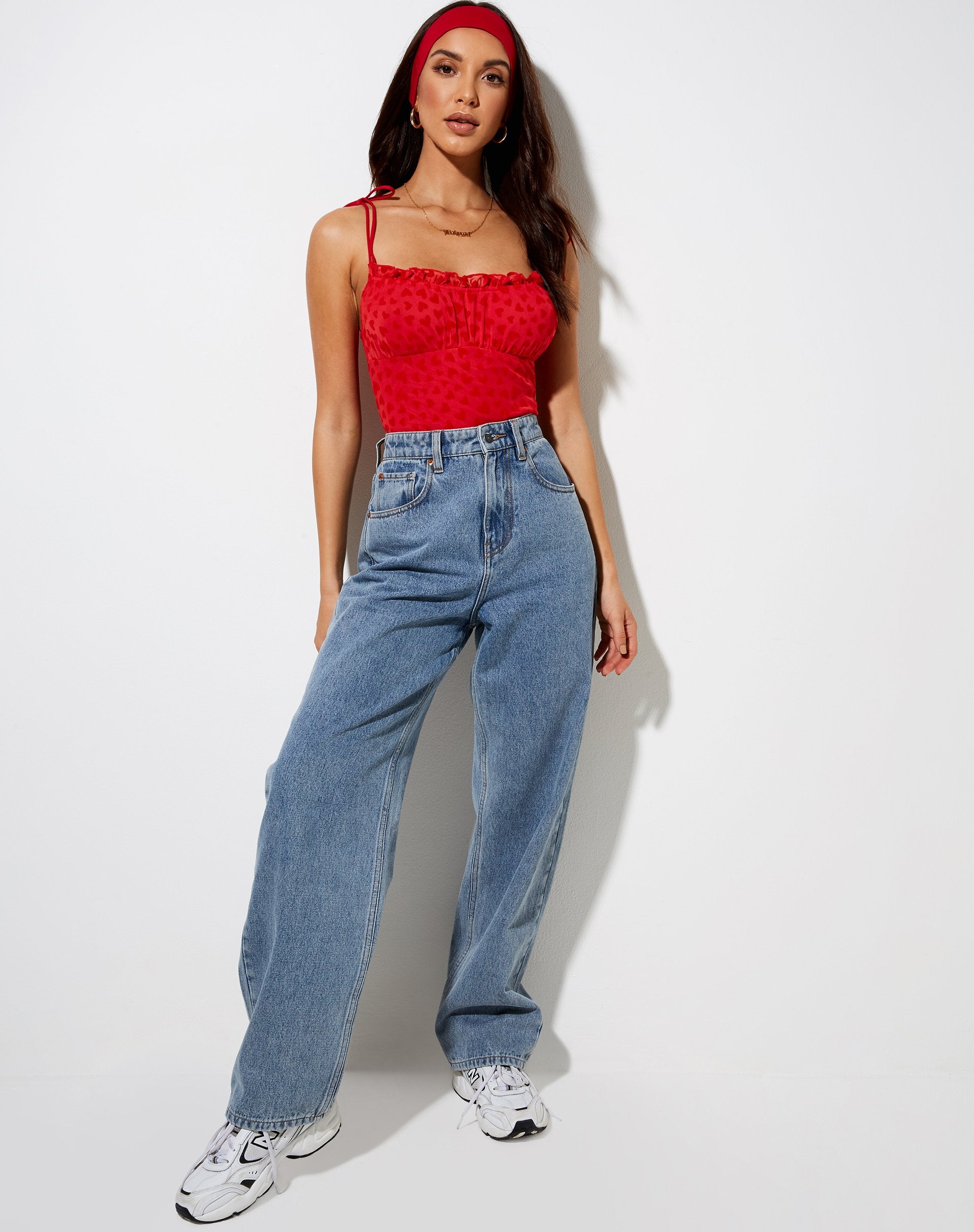 Image of Kalos Cami Top in Red Mesh Red Heart Flock