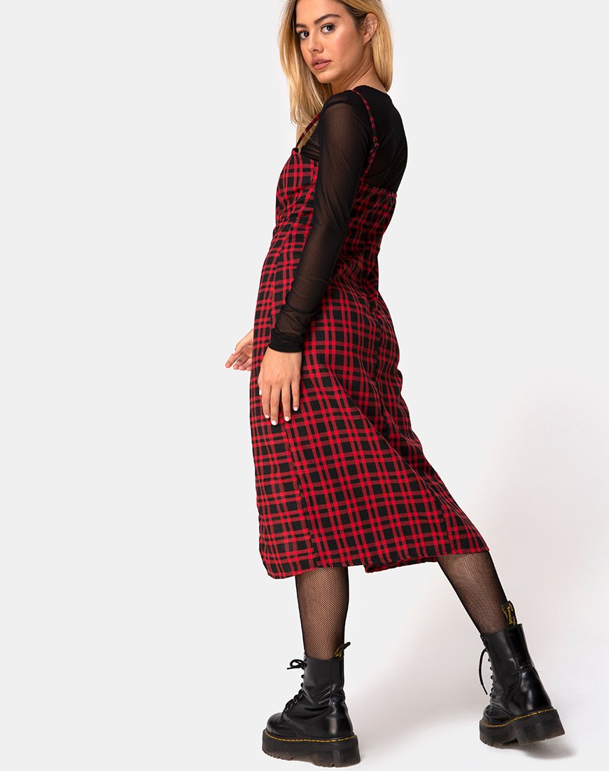 Image of Kaoya Midi Dress in Check Red and Black