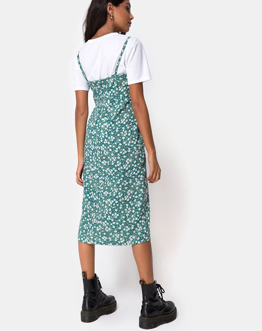 Kaoya midi dress in on sale floral field green by motel