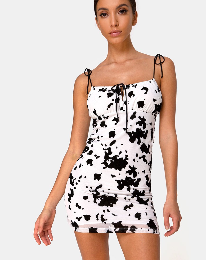 Image of Karlia Mini Dress in Flock Dalmation Black and White