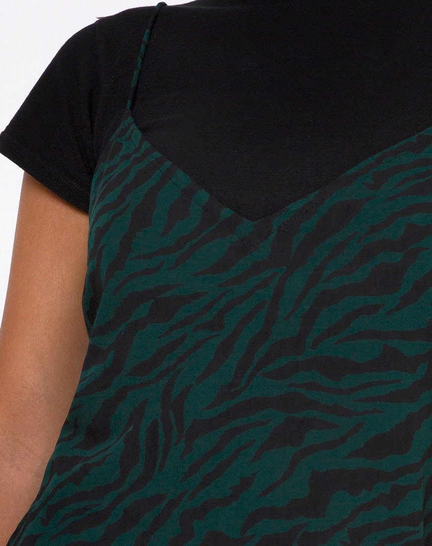 Green and Black Zebra Print V Neckline Side Split Mini Dress | Katya motelrocks-com-us Green and Black Zebra Print V Neckline Side Split Mini Dress | Katya motelrocks-com-us