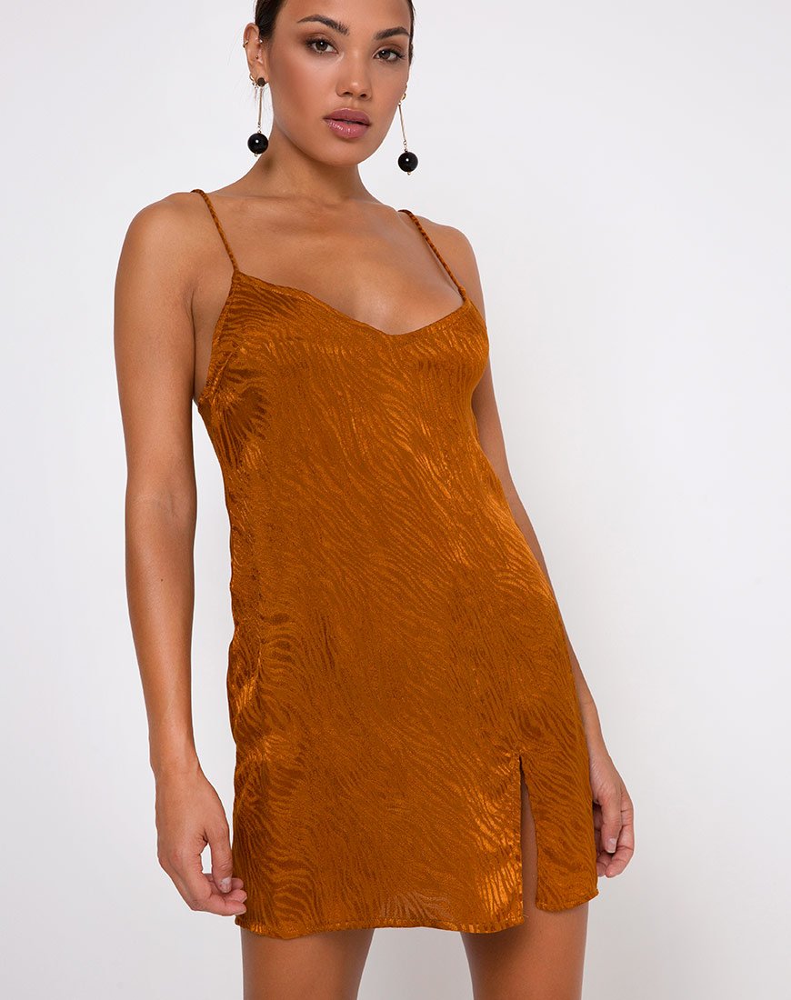 Image of Katya Mini Dress in Satin Zebra Golden Coral