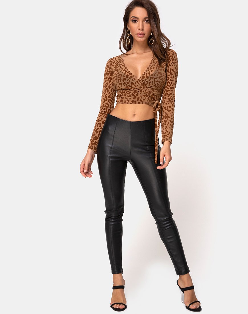 Image of Kayak Wrap Top in Animal Flock Tan Brown
