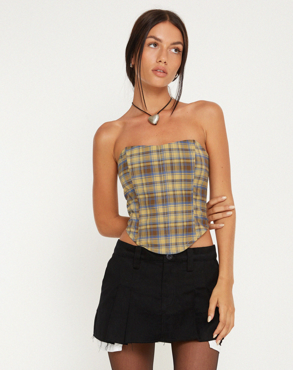 Blue Yellow Check Corset | Kayashi – motelrocks-com-us