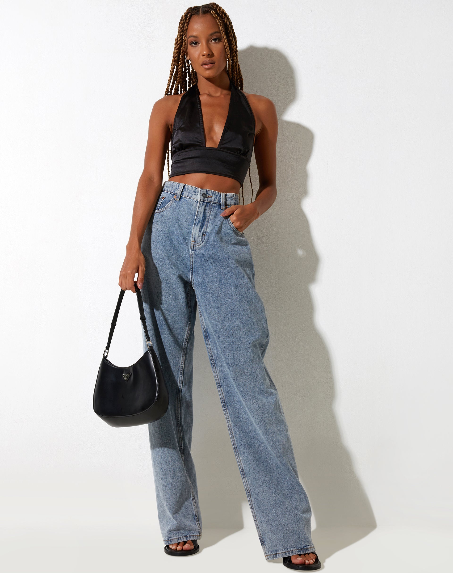 Satin Black Halter Neck Crop Top | Keiza – motelrocks-com-us