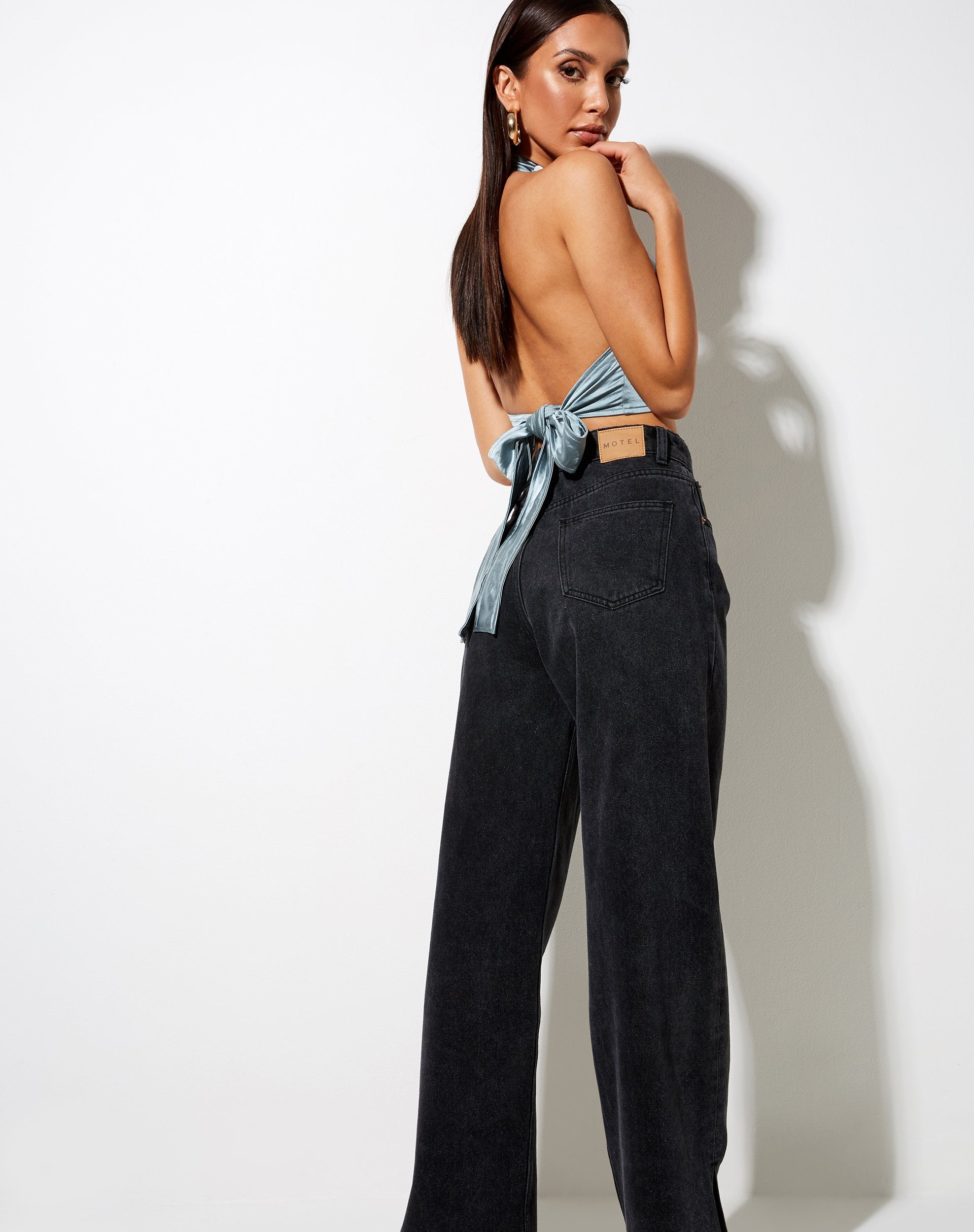 Image of Keiza Crop Top in Satin Silver Blue