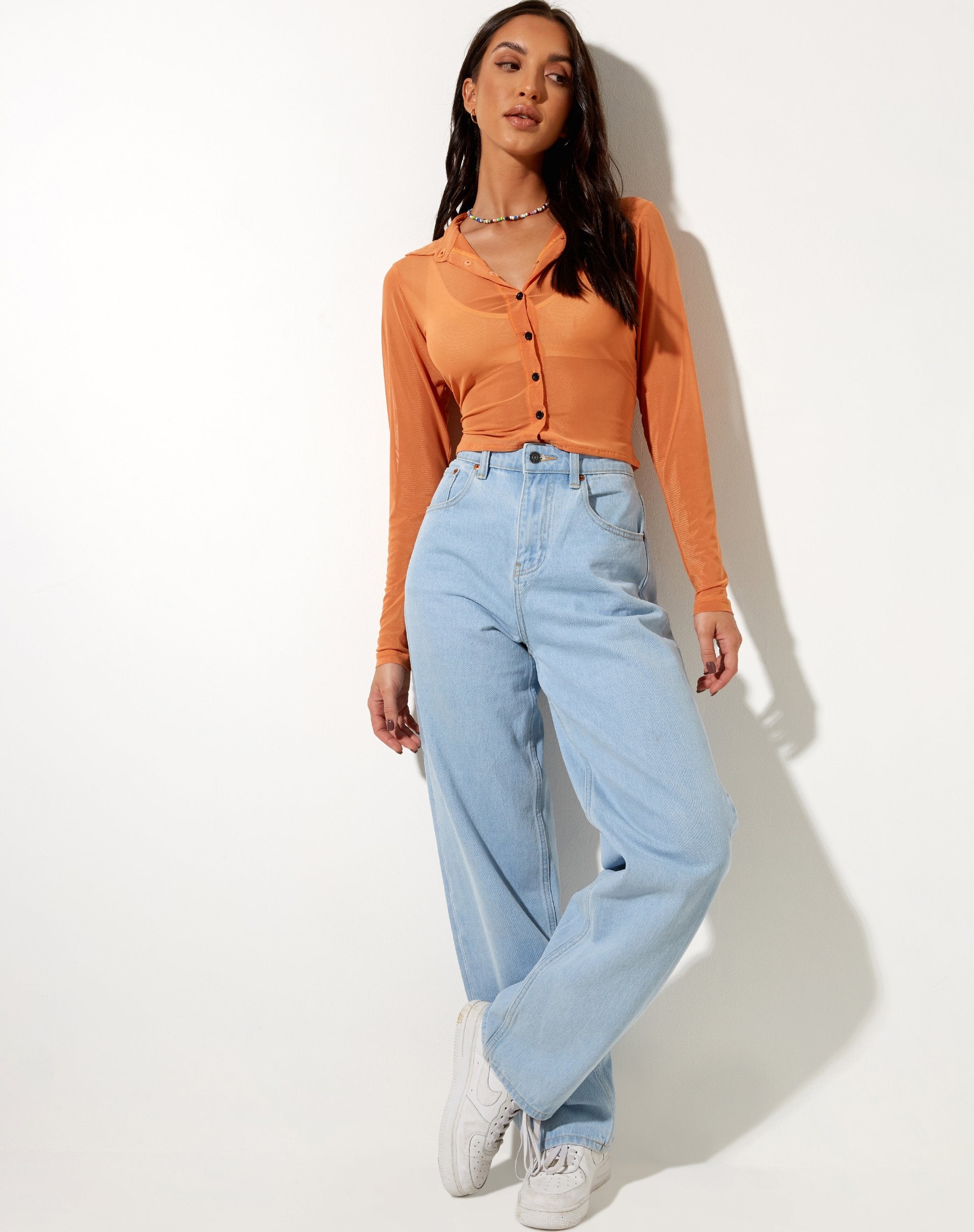 Mesh Orange Button Up Shirt | Kelly – motelrocks-com-us