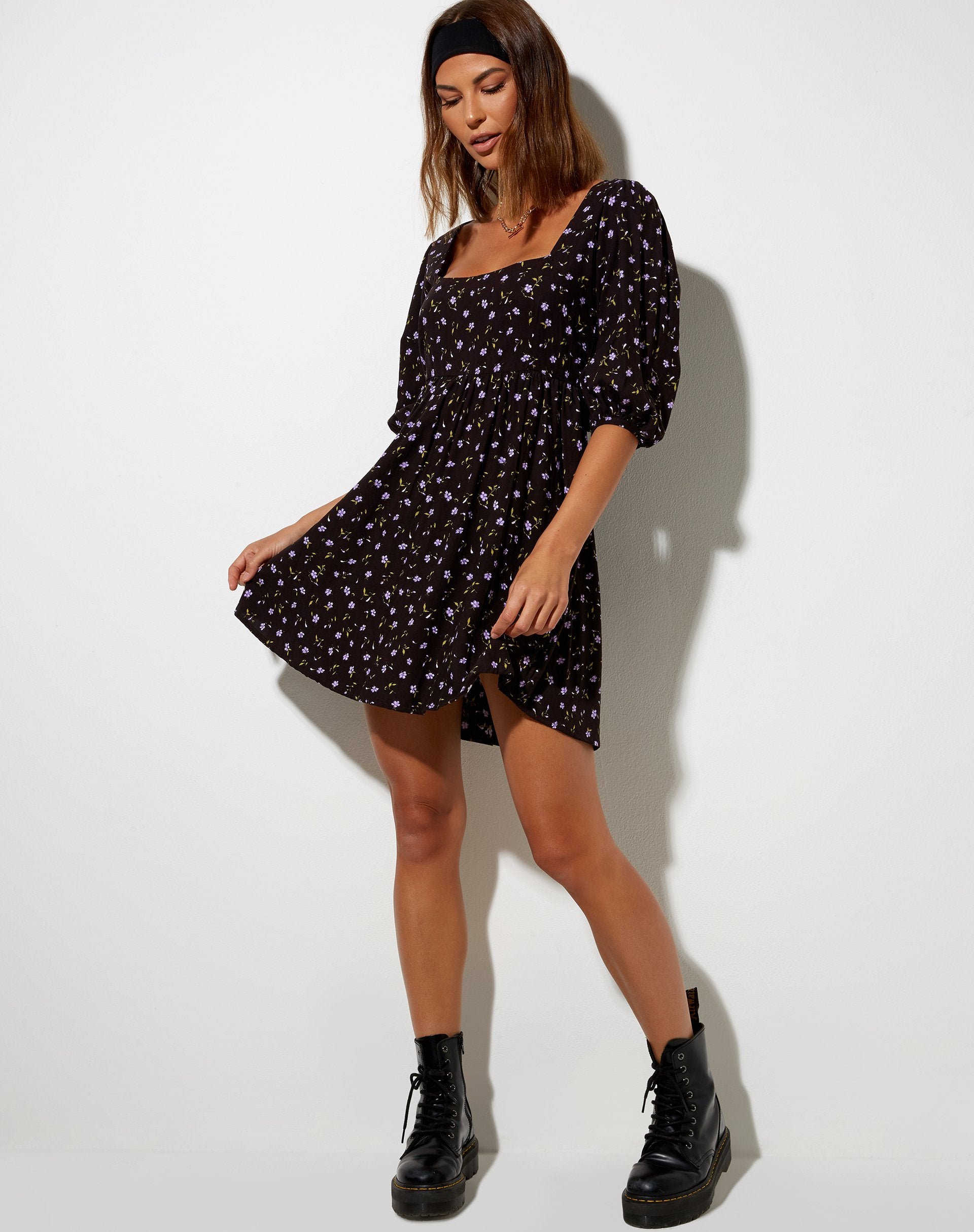 Image of Kezie Skater Dress in Pretty Petal Coffee and Purple