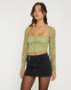 image of Khafila Long Sleeve Corset Top in Lace Green