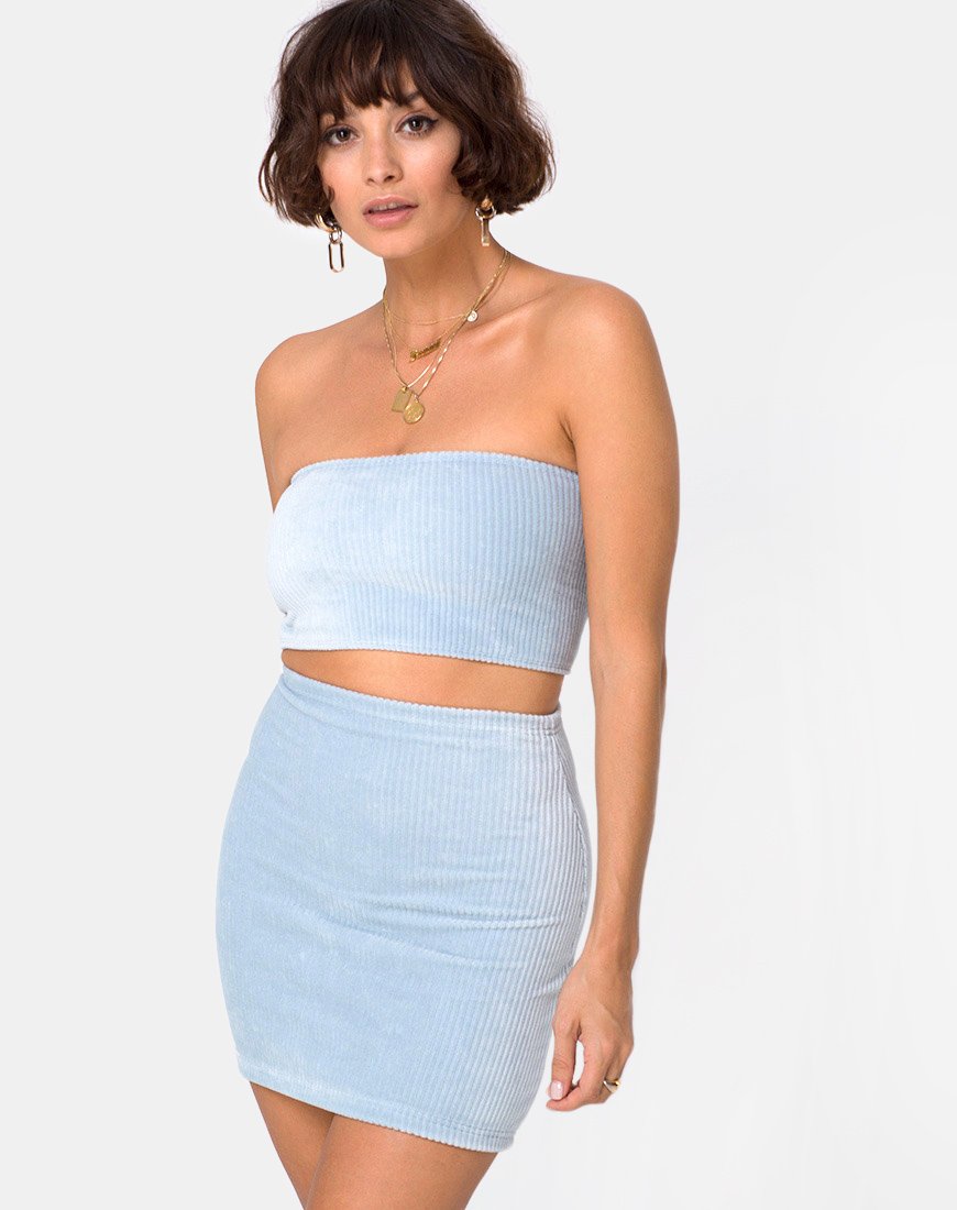 Image of Kimmy Mini Skirt in Fluffy Knit Baby Blue