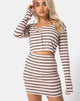 Image of Kimmy Bodycon Skirt in Rib Stripe Cream Black and Tan