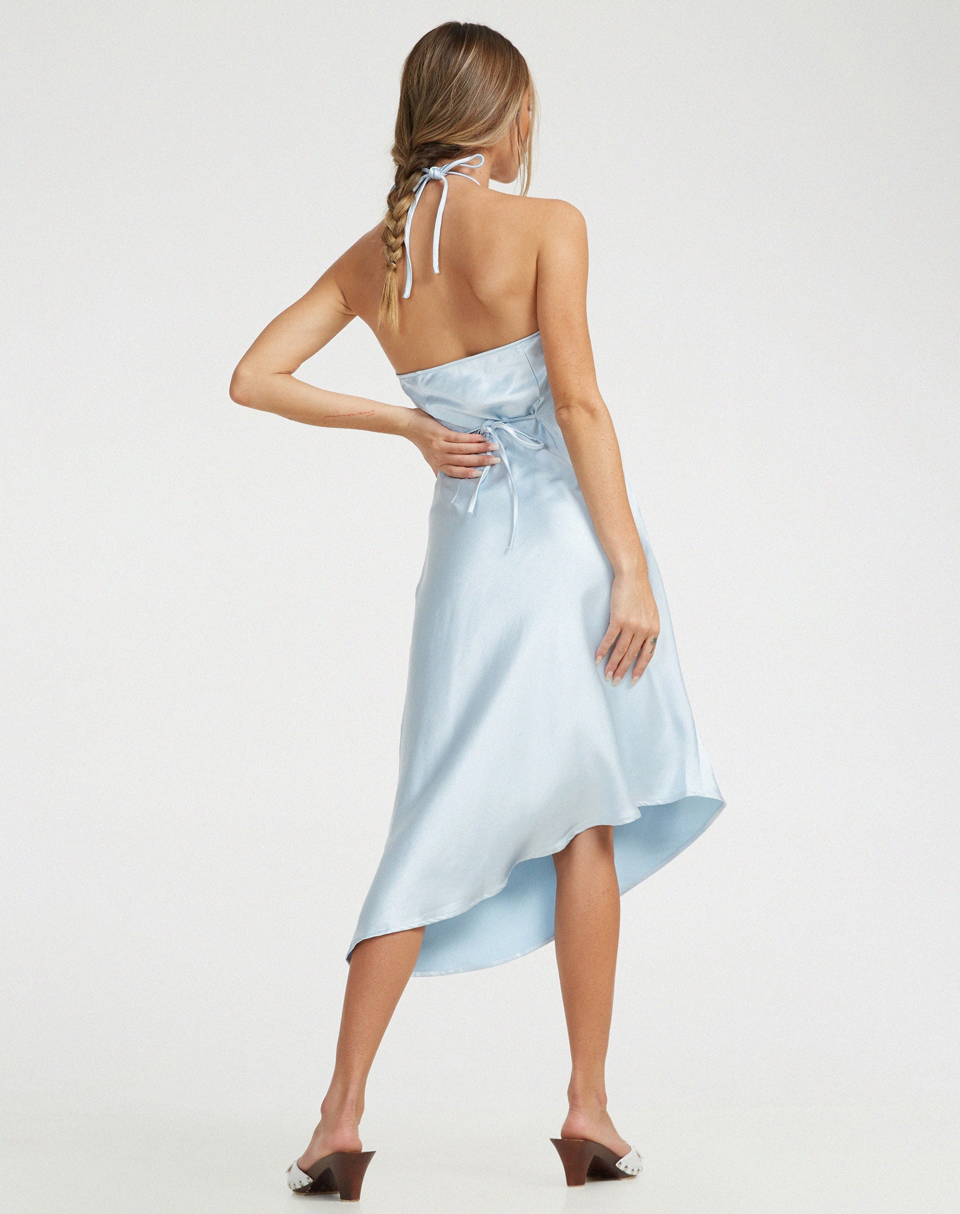 Satin Ice Blue Halterneck Midi Dress | Kimora motelrocks-com-us Satin Ice Blue Halterneck Midi Dress | Kimora motelrocks-com-us