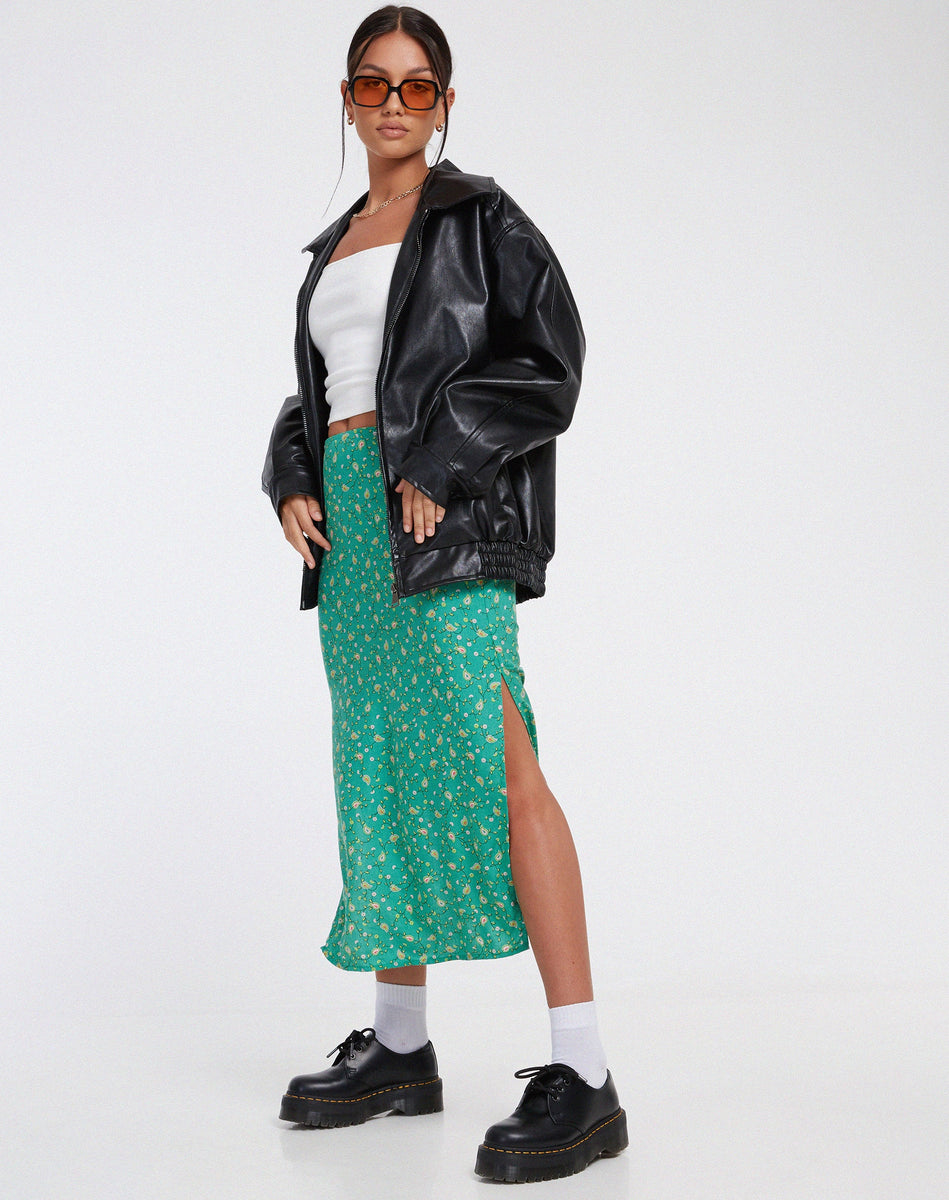 Green Paisley Print Midi Skirt | Kindra – motelrocks-com-us