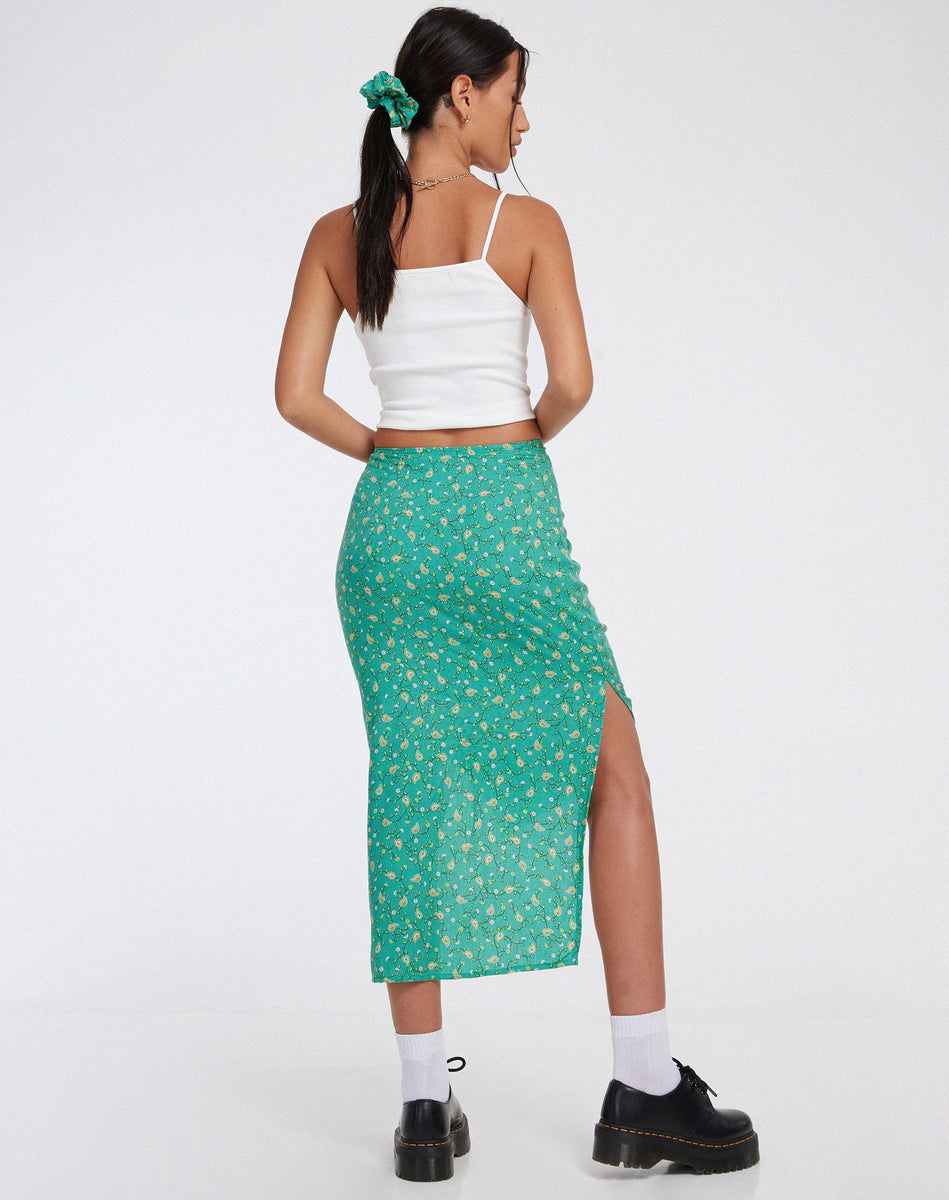 Green Paisley Print Midi Skirt | Kindra – motelrocks-com-us